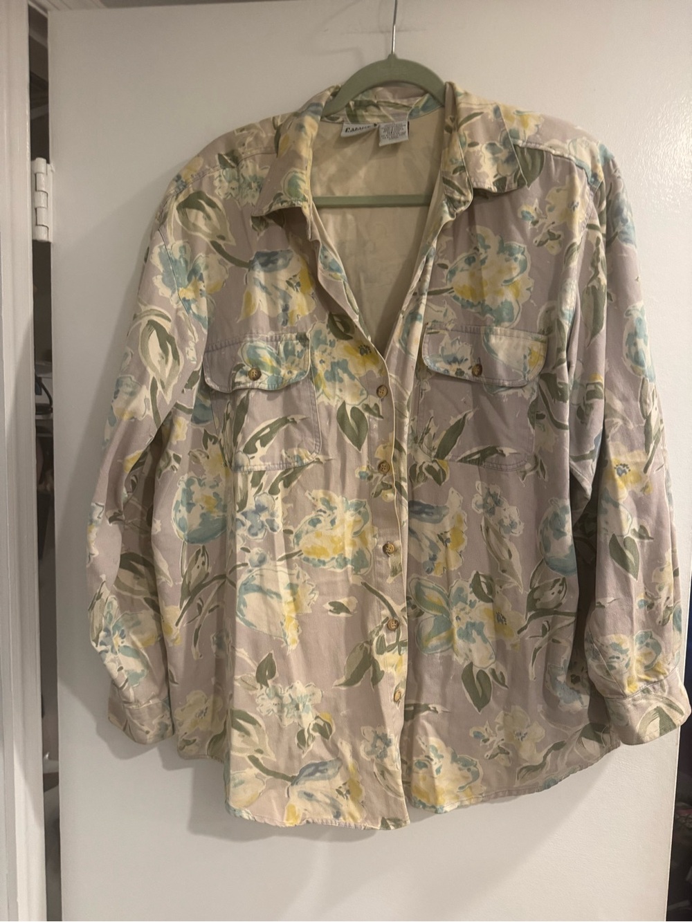 Capacity Floral Button Up Shacket Pastel Yellow Green Cottagecore 1X